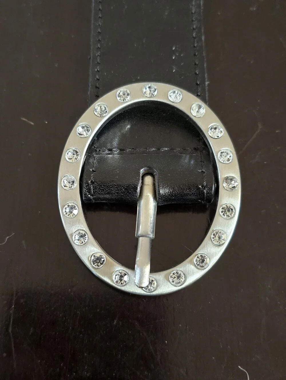 Black Leather Belt with Decorative Oval Buckle